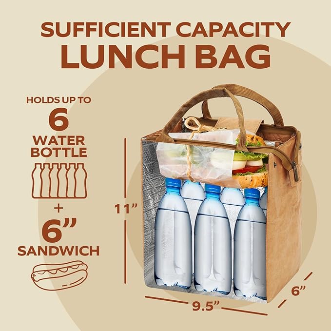 VonNova Insulated Lunch Box for Women, 7L Capacity, Leakproof Lunch Tote Bag, Durable Lunchbox made from Tyvek Material, Adult Cooler Bag for Work, Picnic, Travel and more (Hangry)