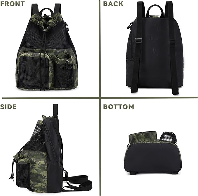 Lohol Large Mesh Drawstring Backpack with Shoe Bag, Durable Swimming String Sack with Handle for Sports Gym Yoga Beach Travel