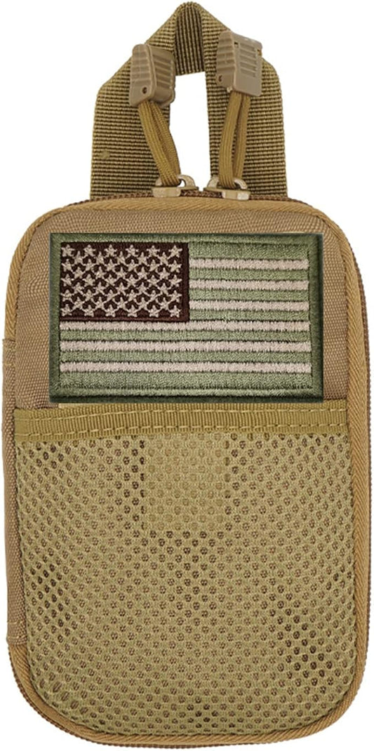 edc pouch multifunctional tactical bag molle bag accessory bag mobile phone bag, tactical belt pouch, men's belt bag, outdoor sports travel hiking waterproof bag with American flag embroidery patch