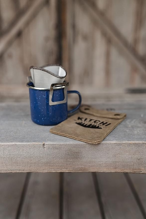 Lightweight Stainless Camping Backpacking and Hiking Pour Over Coffee Dripper with Olive Canvas Storage Pouch 6*4inch