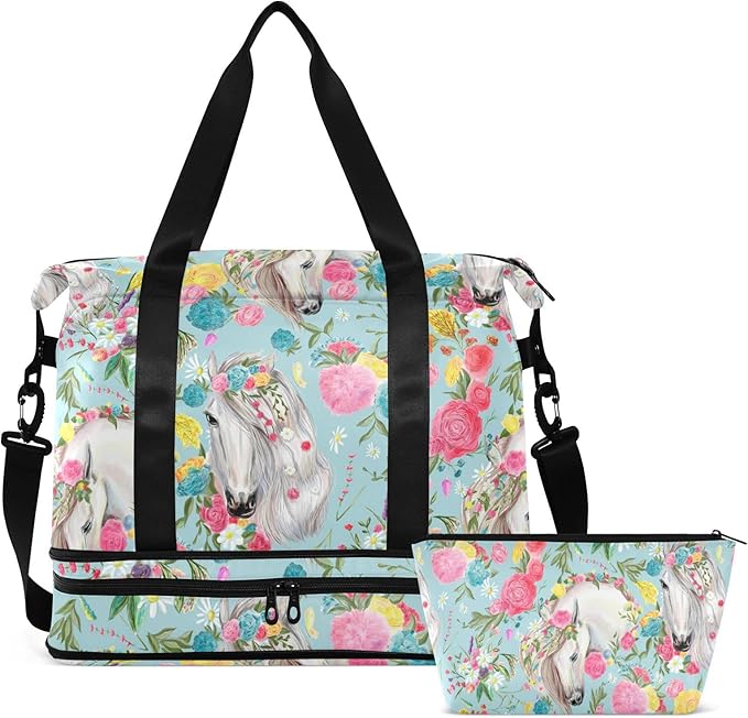 Women's Weekender Duffle Bag for Travel and Gym with Toiletry and Shoes Compartment