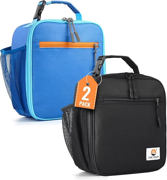 Lunch Box Kids,2 Packs Insulated Lunch Bag for Girls Boys,Soft Bag Mini Cooler Back to School Thermal Reusable Lunch Bag for Work School Picnic (Blue & Black)