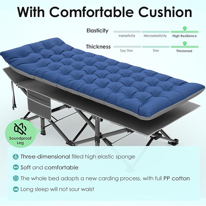 Suteck Camping Cot, 32In XXL Folding Camping Cot Heavy Duty Sleeping Bed for Adults 1200D Double Layer Oxford Cots for Camping W/Pilllow Mattress Carry Bag for Home Office Nap Beach Travel, 500LBS