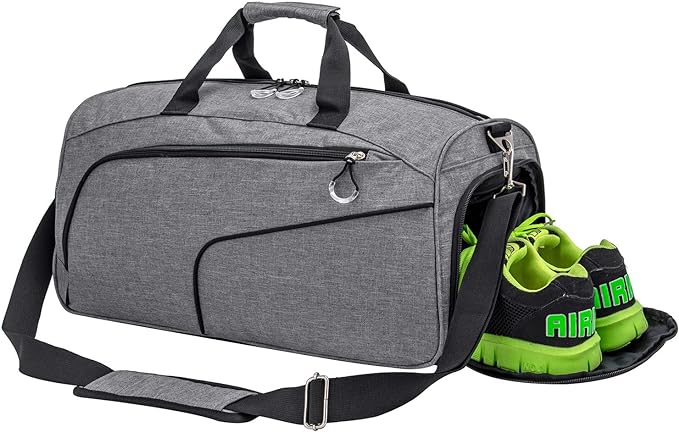 Kuston Sports Gym Bag with Shoes Compartment &Wet Pocket Gym Duffel Bag Overnight Bag for Men and Women