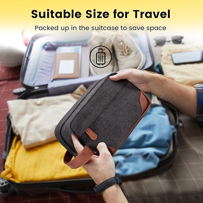 Vorspack Toiletry Bag Hanging Dopp Kit for Men Water Resistant Canvas Shaving Bag with Large Capacity for Travel - Dark Grey