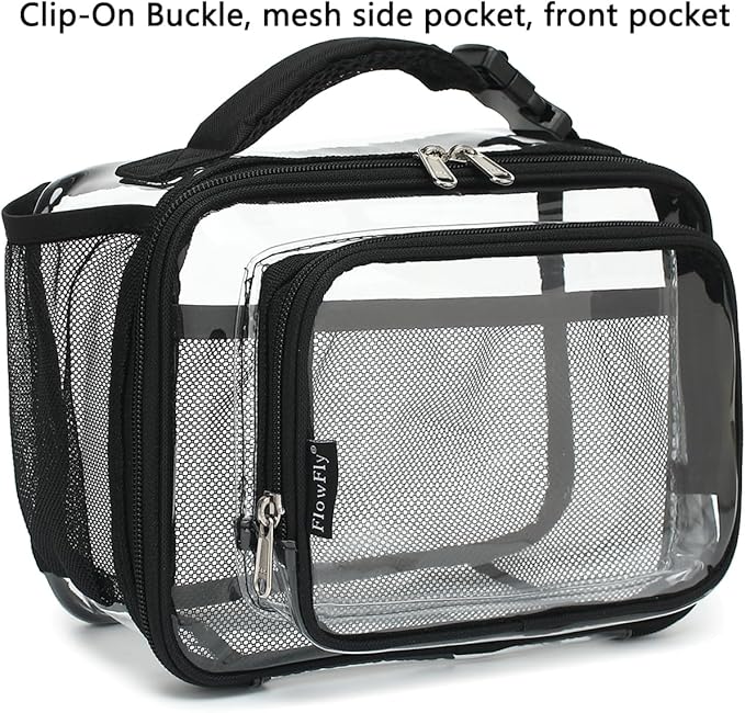 FlowFly Clear Kids Lunch Box, See Through Plastic Lunch Bag with buckle for Boys & Girls, Stadium Approved Clear Bag with Front Pocket for Work Concerts Sports Events Festivals