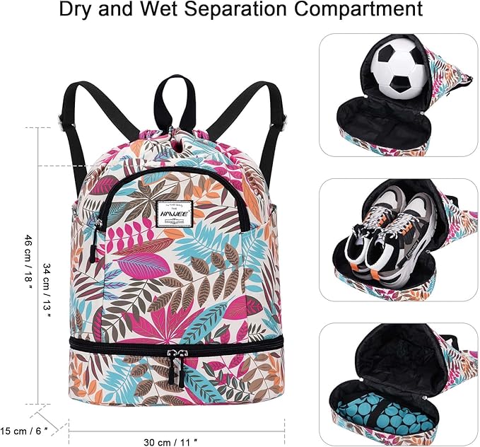 Dry Wet Drawstring Backpack with Shoe Compartment for Women Adjustable Gym Bag
