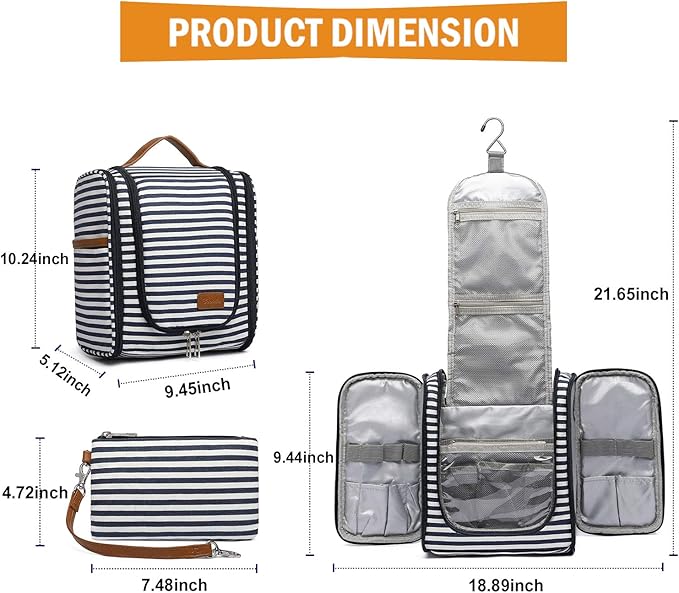 Hanging Travel Toiletry Bag,Large Capacity Cosmetic Travel Toiletry Organizer for Women with 4 Compartments & 1 Sturdy Hook,Perfect for Travel/Daily Use/Christmas