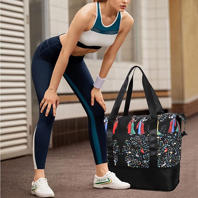 Womens Travel Duffel Bag Lightweight Sport Gym Bag Waterproof Weekender Overnight Bag with Wet and Dry Separation Pocket for Gym Training Yoga Fitness Swimming