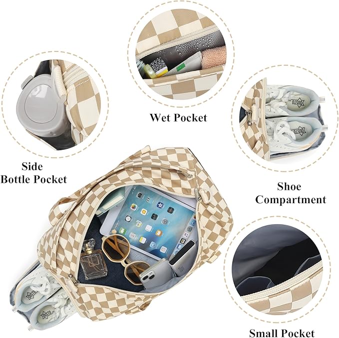 Gym Bag Sports Duffle Bag with Wet Pocket Weekender Overnight Bag with Waterproof Shoe Pouch and Air Hole for Girls Kids Women Travel Foldable Bag