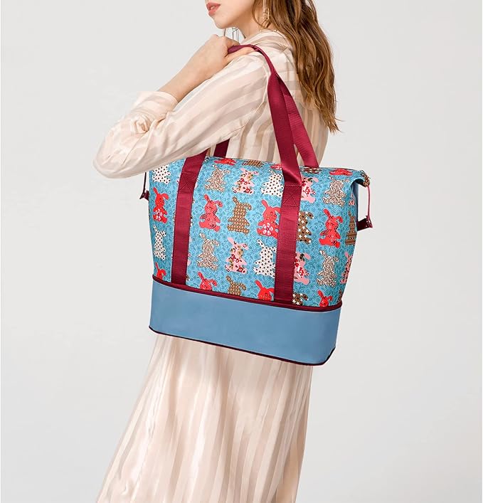 Womens Travel Duffel Bag Lightweight Sport Gym Bag Waterproof Weekender Overnight Bag with Wet and Dry Separation Pocket for Gym Training Yoga Fitness Swimming