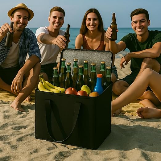 musbus 2-Pack, XL-Large Insulated Grocery shopping bags, Black, reusable bag,thermal zipper,Collapsible,tote,cooler,food transport hot and cold,camping, delivery groceries freezer