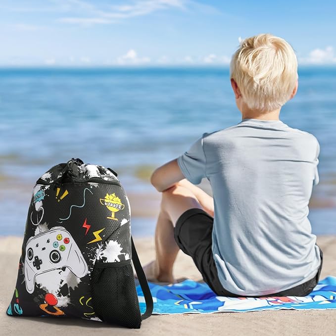 WAWSAM Gym Drawstring Backpack String Bag - 15” x 17” Sports Gym Bag for Kids Waterproof Swimming Beach Shopping Yoga Bag