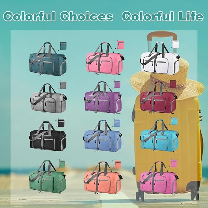 Dimayar 65L Travel Duffle Bag for Men Women - Foldable Duffel Bag with Shoes Compartment - Overnight Bags Waterproof & Tear Resistant(Forest Green)