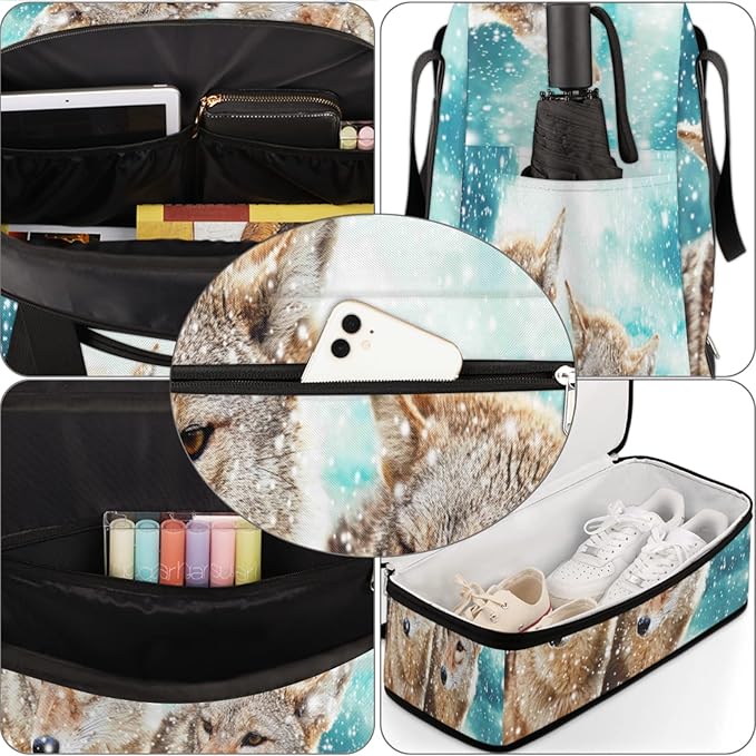 Wolf Snow Foldable Travel Duffel Bag Tote Carry On Luggage Sports Gym Bag With Shoe Compartment For Woman Man Overnight Weekend Yoga Workout Bag Training Handbag