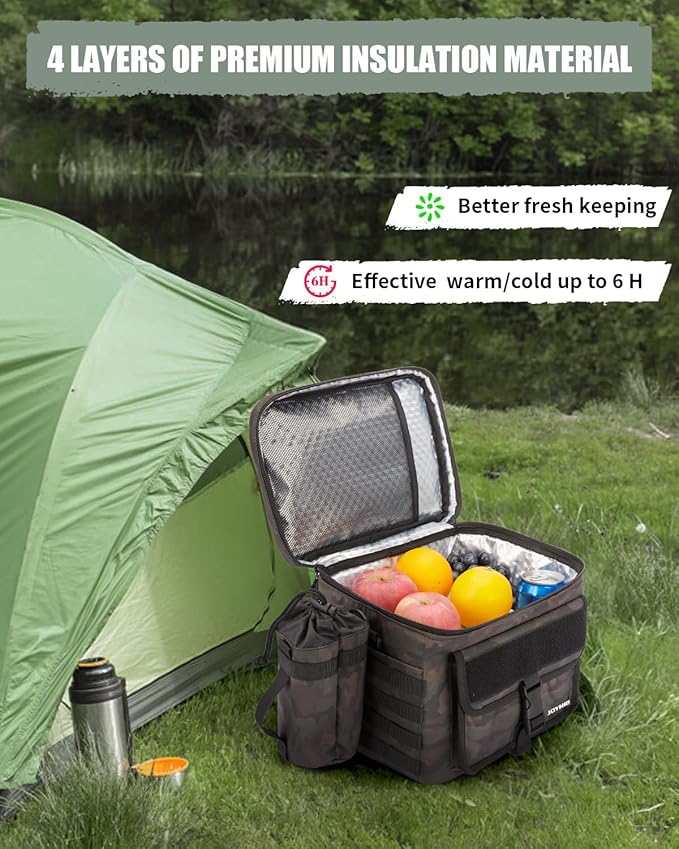 JOYHILL Tactical Lunch Box for Men, Insulated Lunch Bag with Detachable Bottle Pouch Holder, Large Durable Thermal Cooler Bag for Adult, Leakproof Bag for Work, Camping, Picnic, Sandy,13 L/18 Can