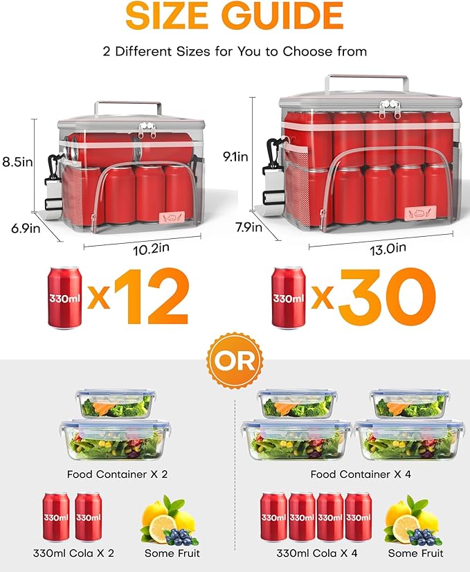 HOTOR Insulated Lunch Box for Men & Women - Leak-Proof Cooler Lunch Bag with 4 Pockets, Adjustable Strap, Ideal for Work, Picnic, Travel - Medium, Light Pink, 10.2"×6.9"×8.5"