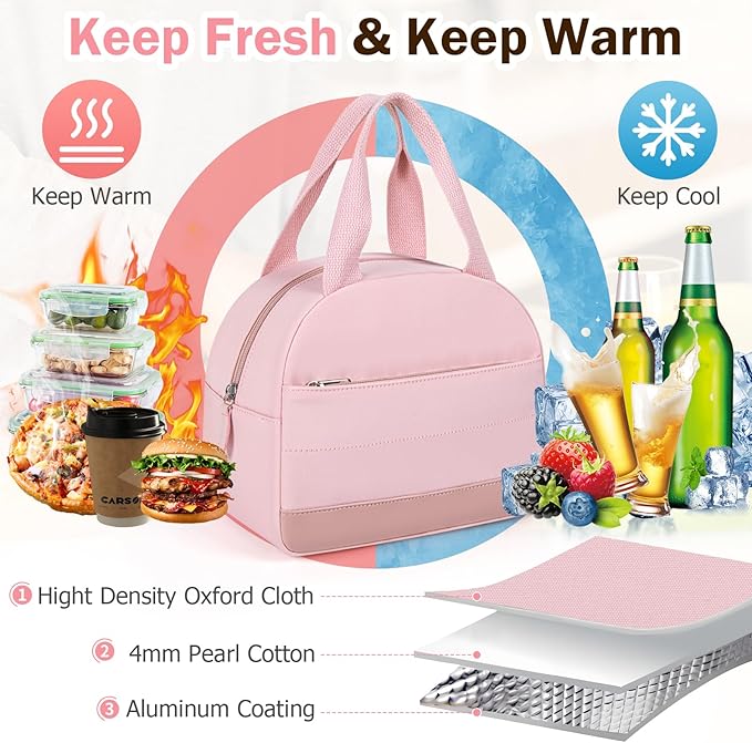 Lunch Box Lunch Bag for Women Men, Leakproof, Insulated Lunch Box Tote with Large Capacity, Lunch Container for Work/Office (Pink)