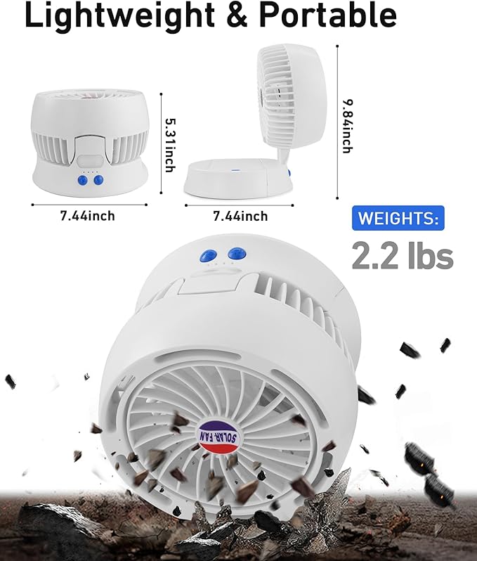 10400mAh Solar Camping Fan with LED Lantern, Rechargeable Portable Fan with 5W Solar Panel, Battery Operated Personal Fan for Outside Picnic, Fishing, Outdoor Tent Fan for Camping Essentials