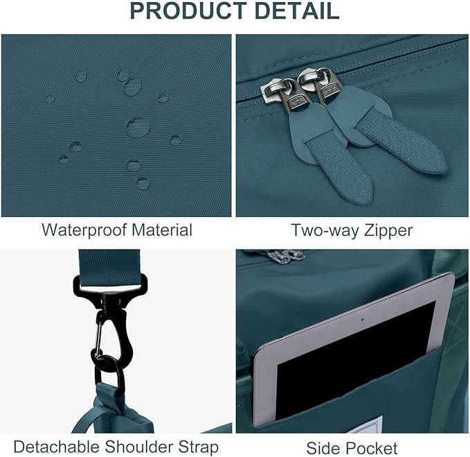 Womens travel bags, weekender carry on for women, sports Gym Bag, workout duffel bag, overnight shoulder Bag fit 15.6 inch Laptop (Large, Peacock Blue)