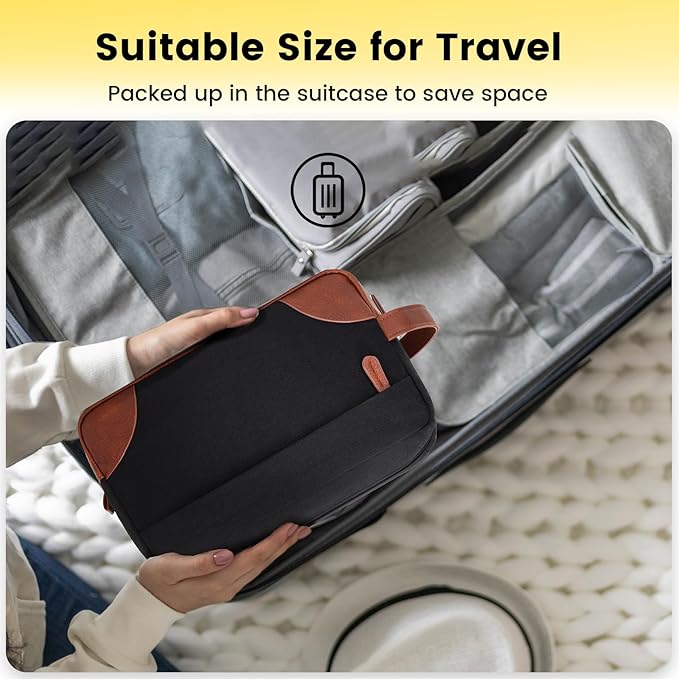 Vorspack Large Toiletry Bag Hanging Dopp Kit for Men Water Resistant Canvas Shaving Bag with Large Capacity for Travel- Black