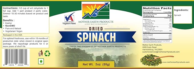 Mother Earth Products Dehydrated Spinach Jar