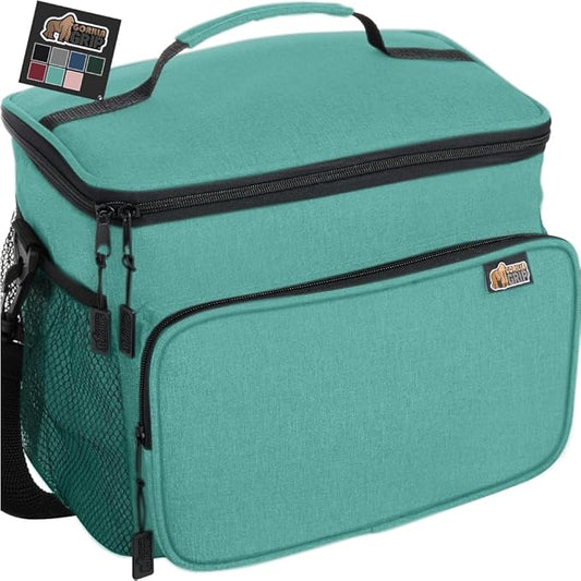 GORILLA GRIP Reusable Insulated Lunch Box Bag for Women Men, 15L, Leakproof XL Soft Cooler Bags, Multiple Compartments, Mesh Pockets and Adjustable Strap, Food Tote Keeps Drinks Cold, 13x9, Turquoise