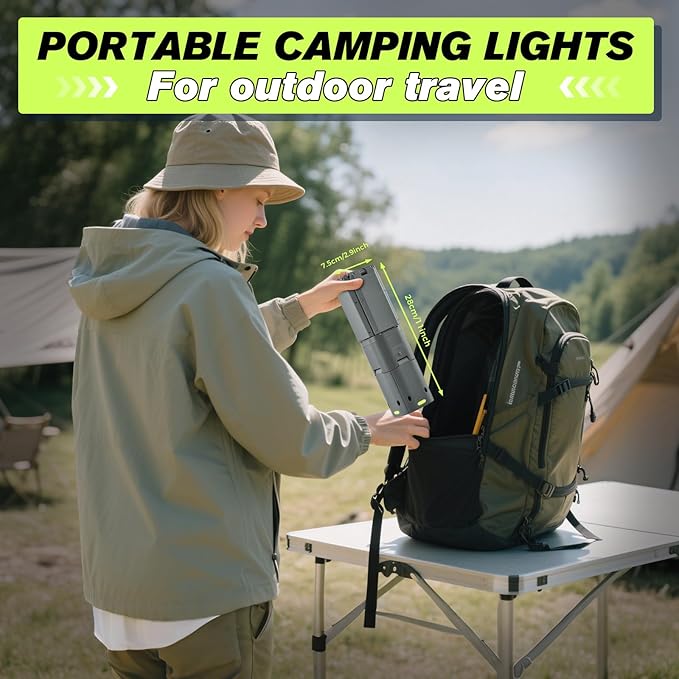 Telescopic Camping Lantern, 14000mAh Rechargeable Camping Lights with Portable Power Supply, Dimmable Magnetic Tent Lamps 6000 Lumen Outdoor Work Lighting for Hiking, Camping, Home Emergency
