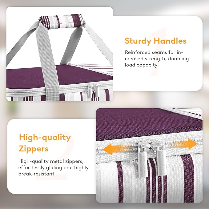 Double Decker Insulated Casserole Carrier for Hot or Cold Food, Lasagna Lugger Tote for Potluck Parties/Picnic/Cookouts, Fits 9"×13" Baking Dish, Purple