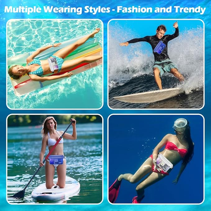 Labeol Waterproof Fanny Pack, 2 PCS Waterproof Pouch with Waist Strap, Fanny Pack to Keep Phone and Valuables Dry for Swimming Kayaking Boating Snorkeling