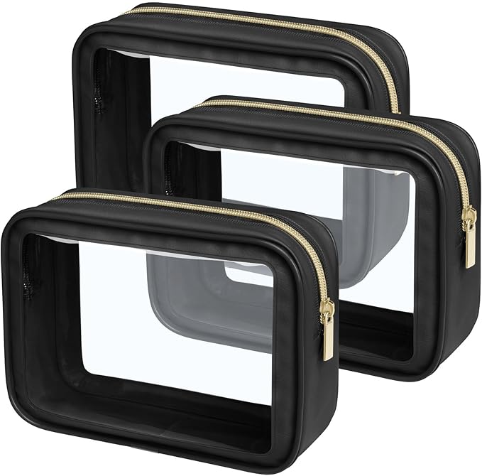 PACKISM TSA Approved Toiletry Bag - 3 Pack Upgrade Color-Edged Clear Makeup Bag, Clear Toiletry Bag For Traveling Fits Various Storage Needs, Black