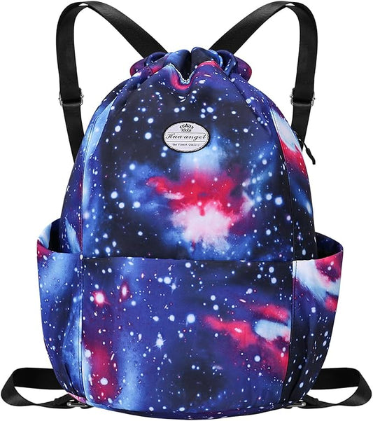 HUA ANGEL Floral Print Drawstring Bag - Lightweight Waterproof Cinch Sackpack with Side Pocket for Men & Women Travel Gym Bag