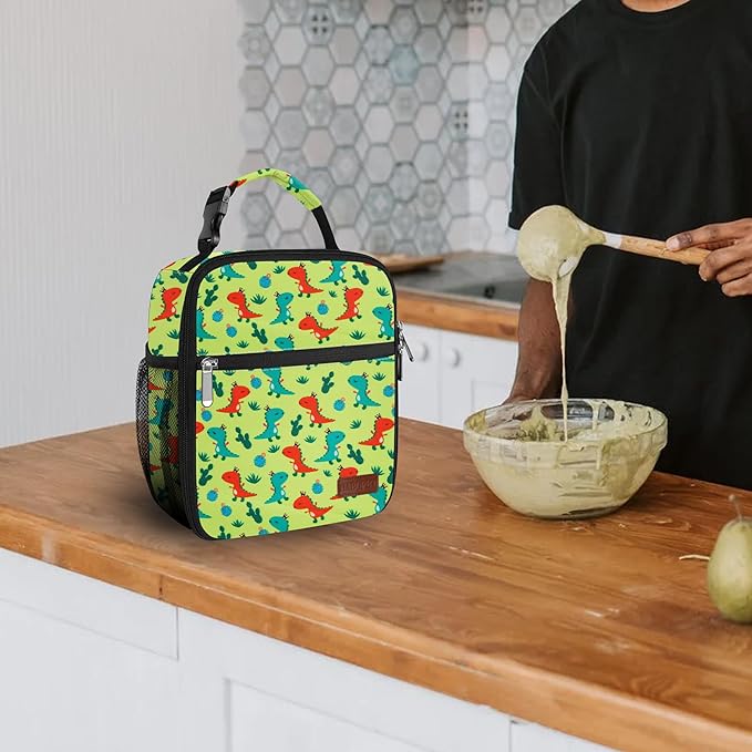 Lunch Box for Men & Women Durable Lunch Bag for Adults Reusable Small Lunchbox Orange Dinosaur