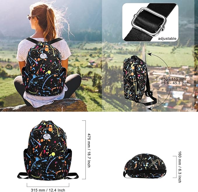 HUA ANGEL Floral Print Drawstring Bag - Lightweight Waterproof Cinch Sackpack with Side Pocket for Men & Women Travel Gym Bag