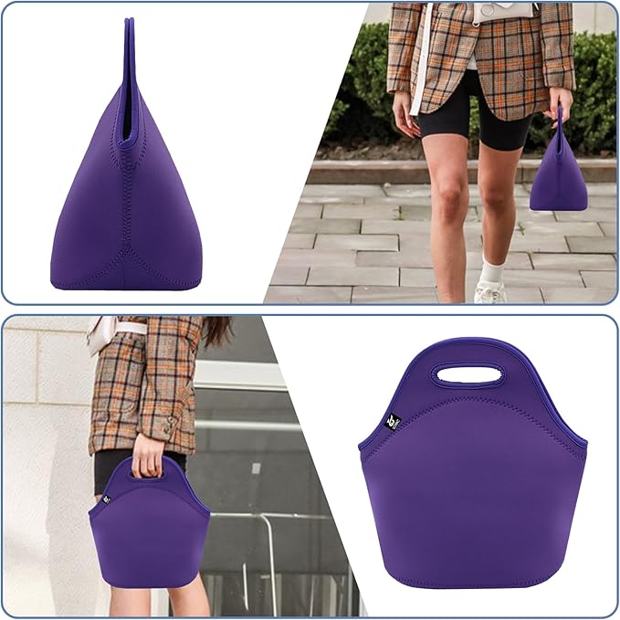 LOVAC Neoprene Lunch Bag, Thick Insulated Lunch Bag - Durable & Waterproof Lunch Tote With Zipper For Outdoor Travel Work(Purple)