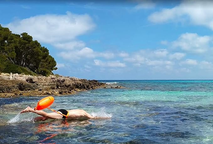 Swim Buoy & Drybag - for Swimmers, Open Water and Triathlon. Pull Buoy for Adults and Kids. Orange Signal Swimming Bubble
