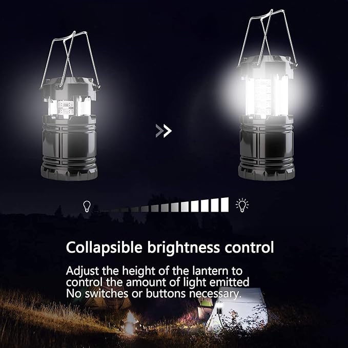 Camping Lantern, 4 Pack Brightness Adjustable LED Camping Lights, Collapsible IPX4 Waterproof Survival Lanterns for Power Outages, Home Emergency, Camping, Hiking, Hurricane