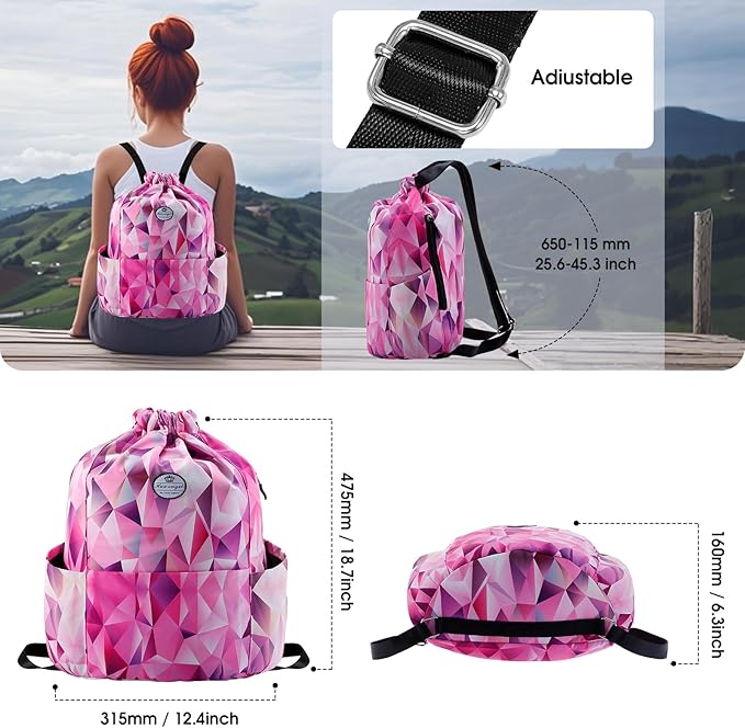 HUA ANGEL Floral Print Drawstring Bag - Lightweight Waterproof Cinch Sackpack with Side Pocket for Men & Women Travel Gym Bag