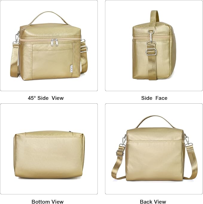 NOL Natural Organic Lifestyle Insulated Lunch Bags for Women Cooler Bag Lightweight Nylon Waterproof Lunch Box For Work (Gold, Medium(normal))