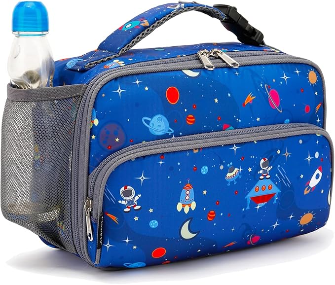 FlowFly Kids Lunch box Insulated Soft Bag Mini Cooler Back to School Thermal Meal Tote Kit for Girls, Boys, Astro&Rocket