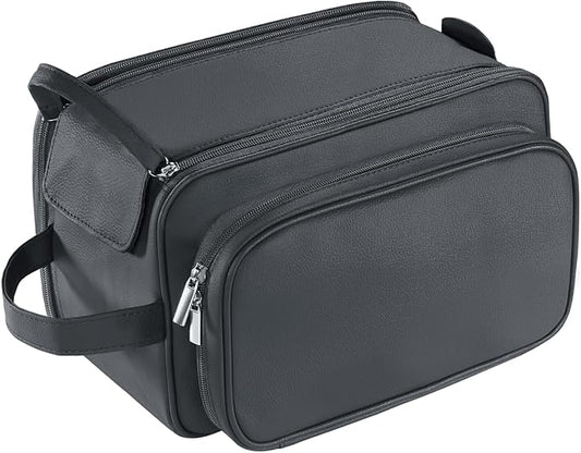 Buruis Extra Large Toiletry Bag for Men, Travel Toiletry Organizer Dopp Kit Water-resistant Shaving Bags, PU Leather Cosmetic Bathroom Shower Bag for Toiletries, Grooming, Accessories (Black)