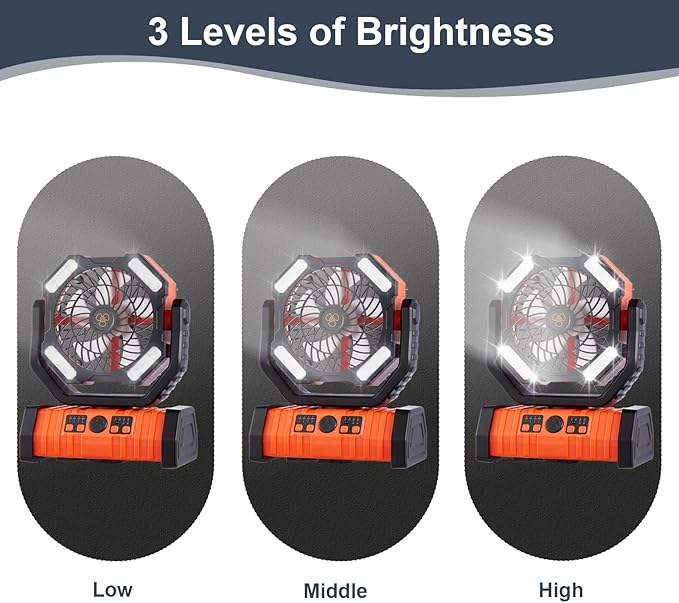 Rechargeable Fan,Operated Camping Battery Powered Fan with Hook&Bright LED Light,Remote Control Timer Auto Oscillation Cordless Outdoor for Power Outage,Picnic,Barbecue,Jobsite,Home,Fishing,Travel