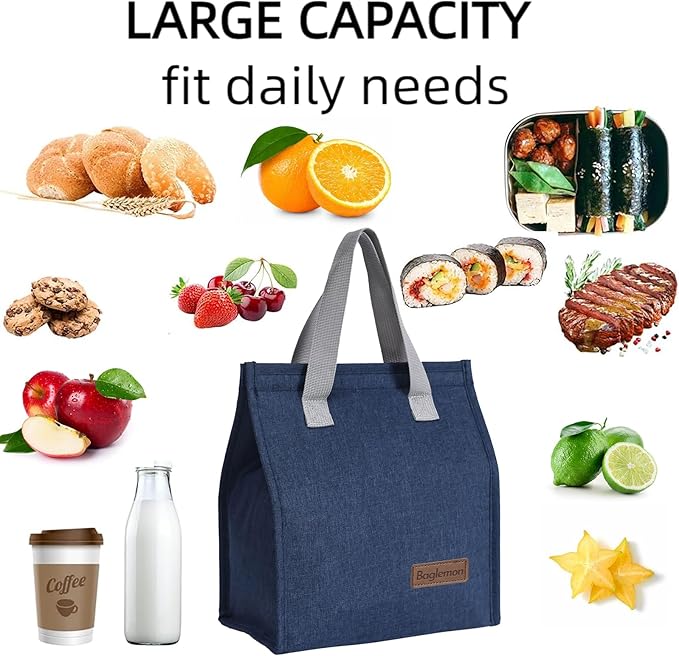 Lunch bag, Insulated Lunch Bag for Women Men, Lunch Containers Reusable Lunch Tote Bags for Work, Travel, Outdoor (Blue)