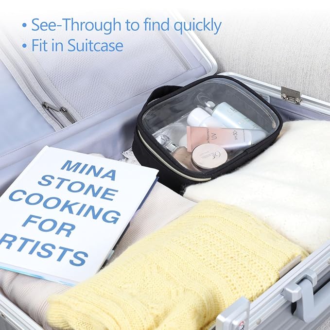 PACKISM Clear Makeup Bag - TSA Approved Toiletry Bag with Handle Large Opening, Clear Toiletry Bags for Traveling Travel Essentials, Travel Bags for Toiletries, Black