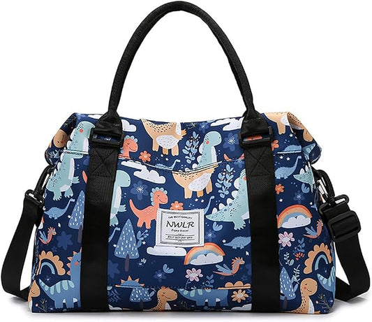 Travel Duffle Bag Weekender Overnight Bag Gym Tote Bag with Wet Pocket for Women Girls Workout Duffel Bag Water Resistant (B-Dinosaurs)