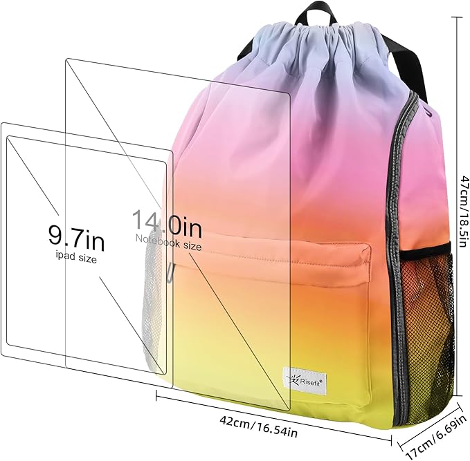 Drawstring Backpack with Mesh Pockets String Gym Bag Sackpack Sandproof Water Resistant Beach Backpack for Men Women