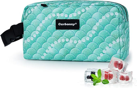 Cerbonny Freezable Kids/Adults Green Fish Theme Lunch Cooler, Suit for 3+, Mini Fit for Yogurt