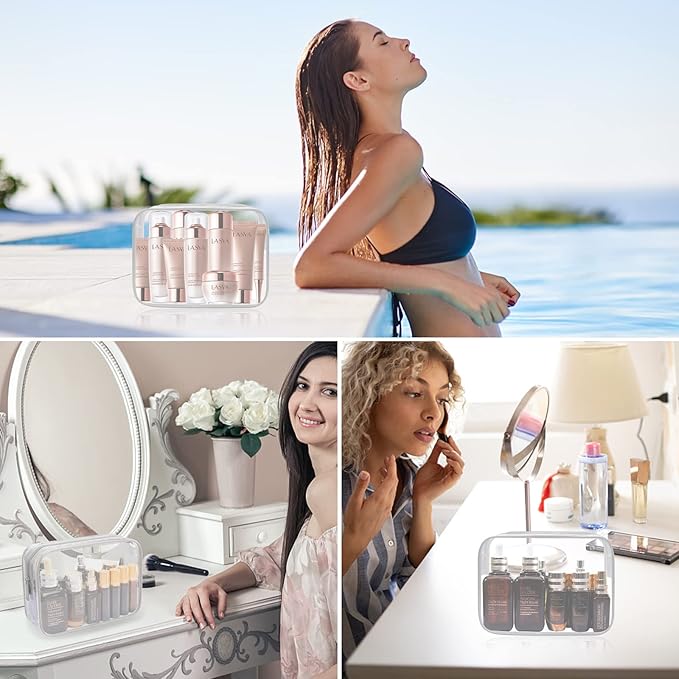 Lermende 2pcs Clear Toiletry Bag TSA Approved Travel Bag,Carry On for Travel,Airport Airline Accessories Compliant Bag,Quart Sized Makeup Cosmetic bag Women Men (Transparent Gray, 2 Pack)