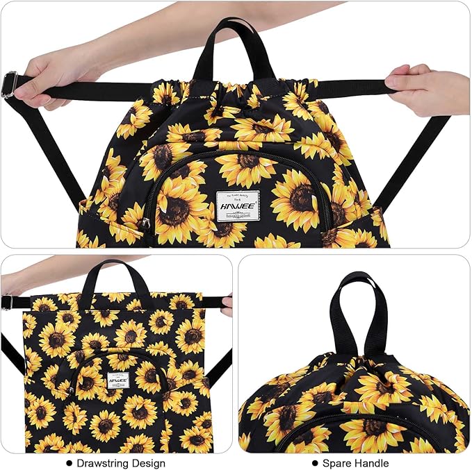 Dry Wet Drawstring Backpack with Shoe Compartment for Women Adjustable Gym Bag