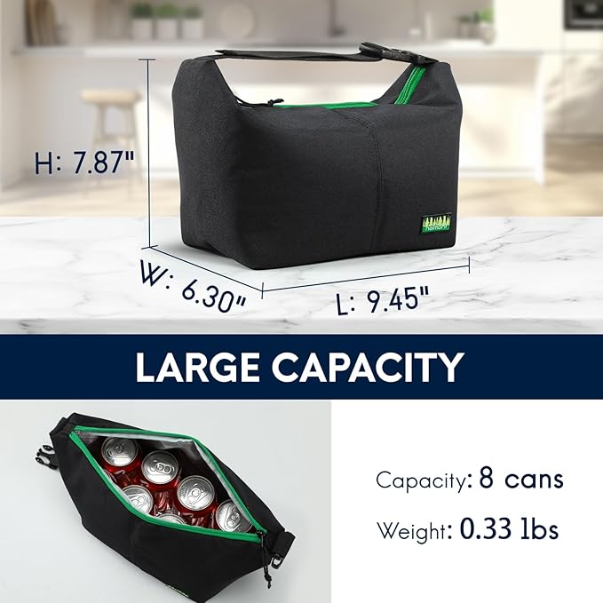 Haimont Small Insulated Lunch Bag for Women Men, Portable Lunch Tote Cooler with Buckle, Leakproof Reusable Lunchbox for Work Picnic Travel, Black